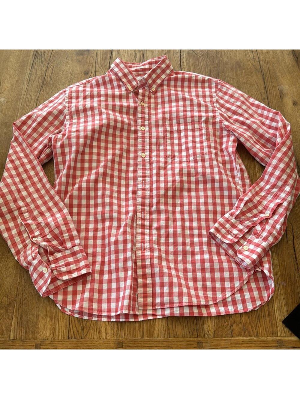 J. Crew Men’s Slim Fit Cotton Pink White Plaid Button Down Shirt Large